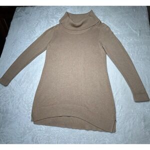 Chicos Womens Size 1 ( Medium‎ ) Taupe Knit Cowl Neck Long Sleeve Tunic Sweater